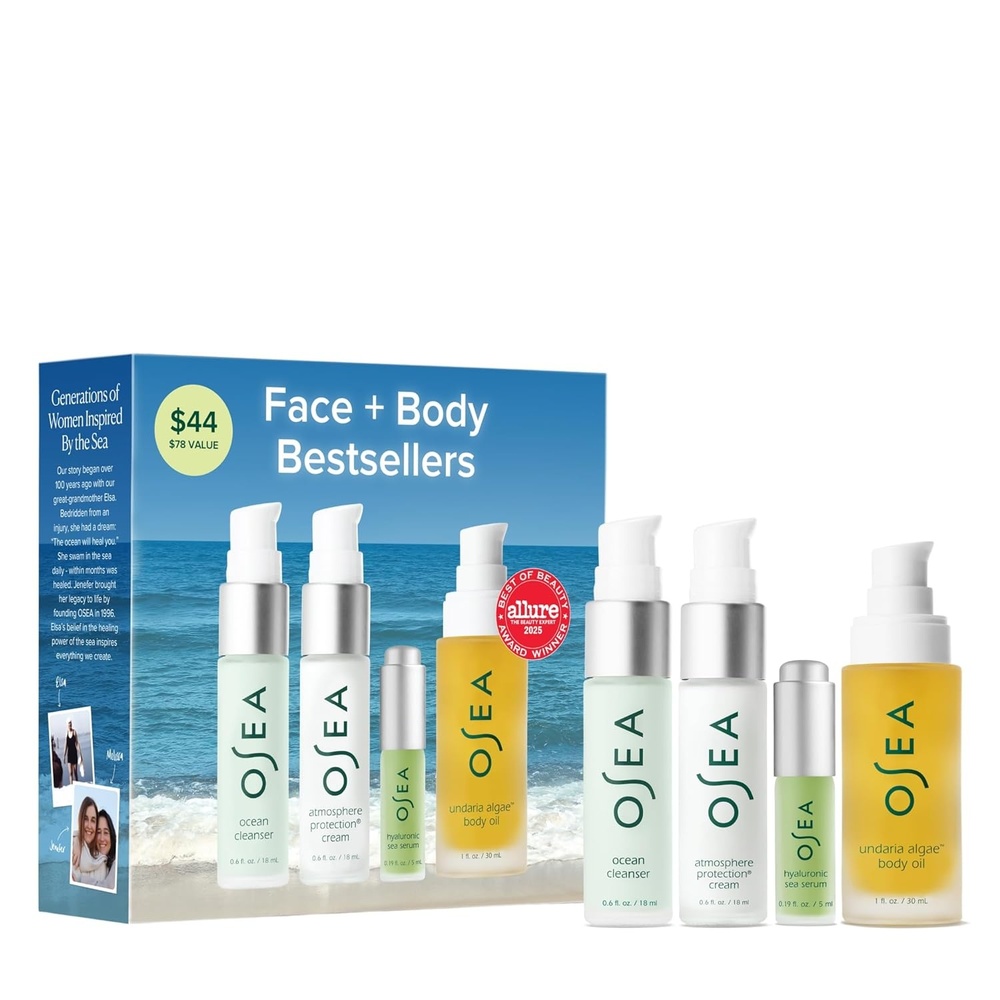 image:imageOSEA Bestsellers Set For Face Body 4piece Skin Care Set Body Oil Face Cleanser Face Cream amp Hyaluronic Acid Serum Clean Beauty Travel Set Ideal for Beauty Gifts