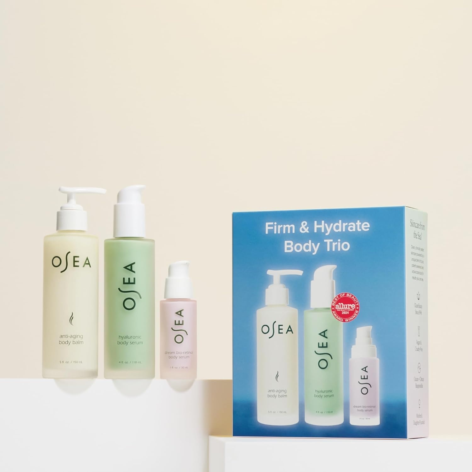 image:imageOSEA Firm amp Hydrate Body Trio Firming amp Hydrating Mothers Day Limited Edition Gift Set with AntiAging Balm Hyaluronic Serum amp Travel Size Dream BioRetinol Serum